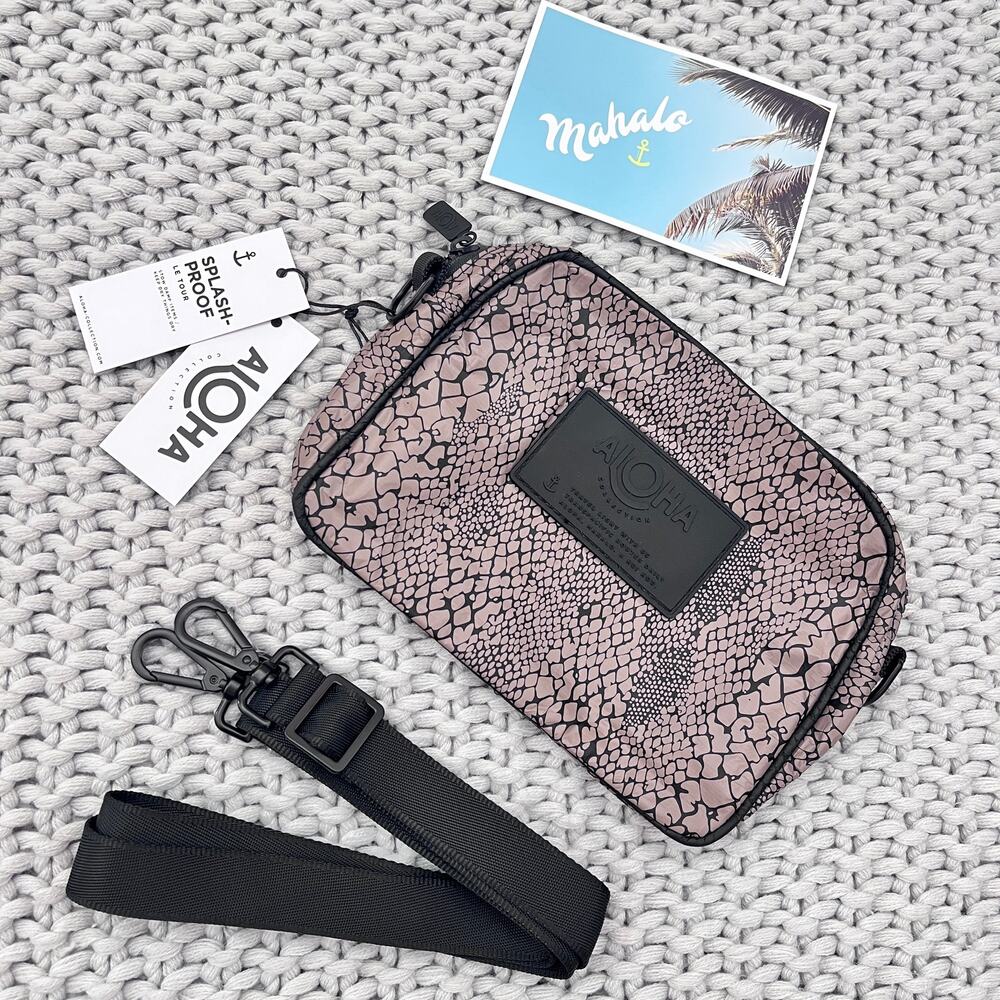 Aloha Collection• LE TOUR Python Cross Body Bag Purse Espresso Black